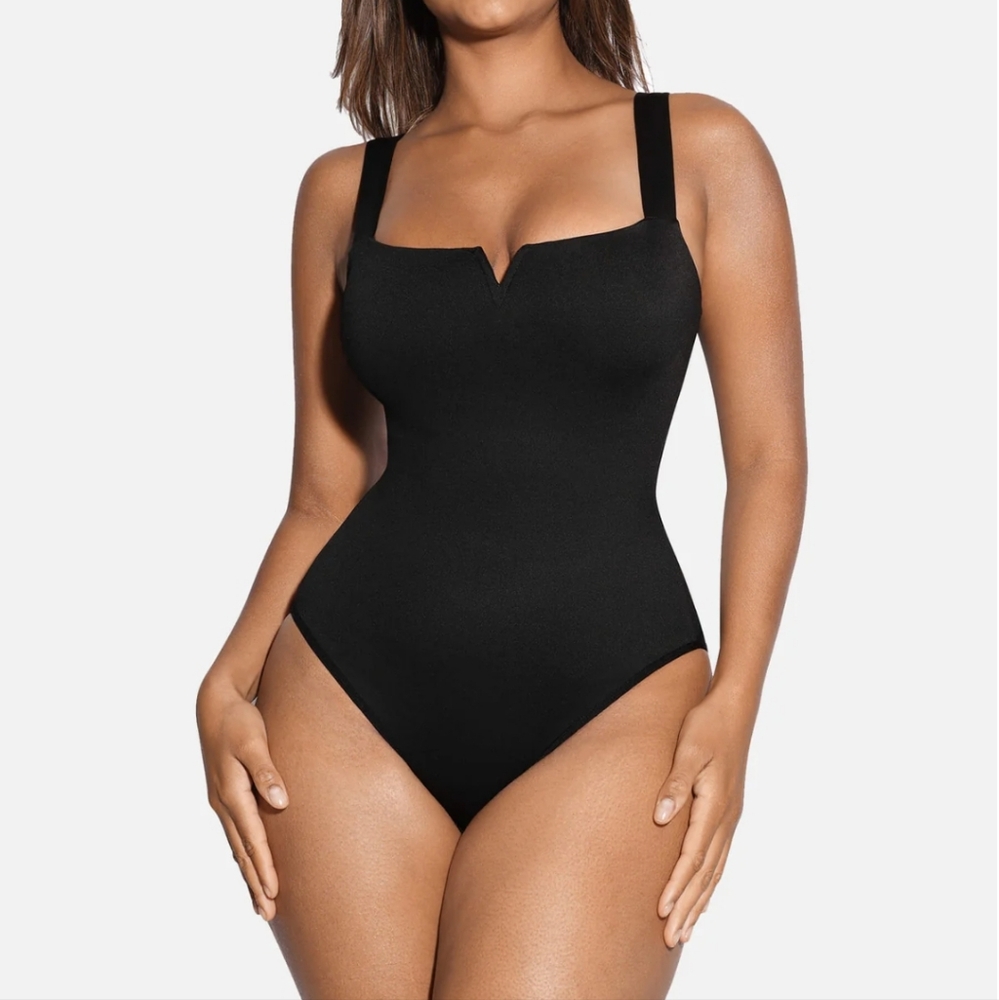 Feelingirl Square Collar Elastic Outerwear Shape Bodysuit